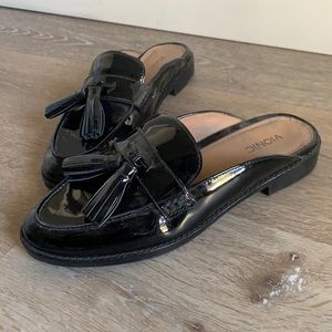 Vionic Black Patent Leather Mules